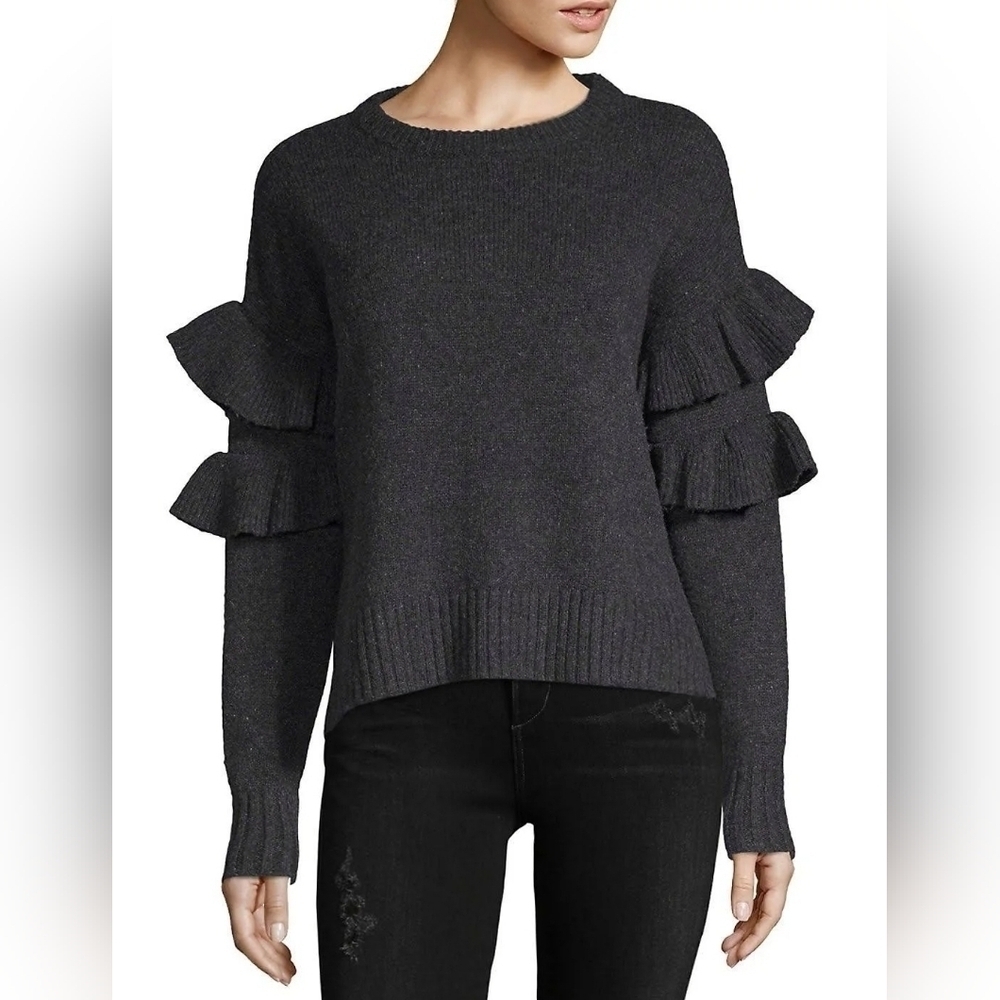 Cinq a Sept Mona Dark Gray Wool Sweater Frilles Sleeves Boxy Cut